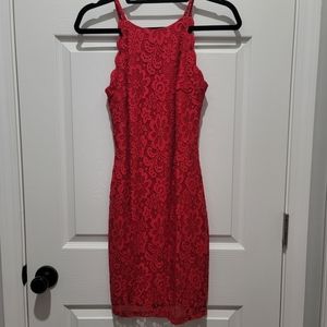 NWOT Red Lace Bodycon Dress High Neck Size 3